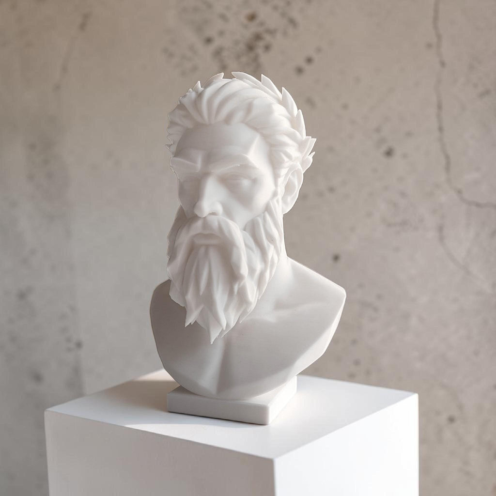 Modern Zeus Bust Statue – Greek God Sculpture, Classical Mythology Decor, Office Shelf Art, Gift for Him