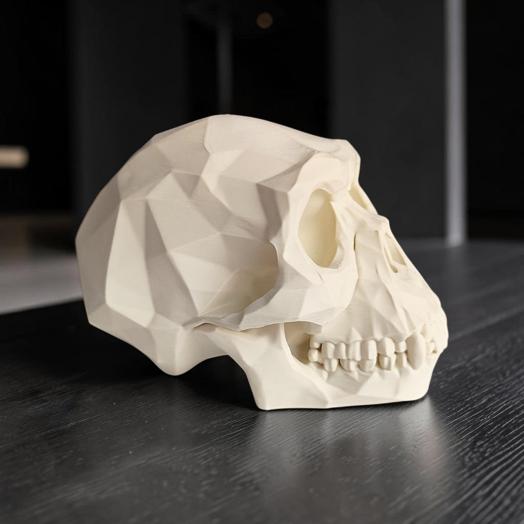 Low Poly Monkey Skull Headphone Stand – Geometric Sculpture, Gamer Desk Decor, PLA+ Plastic