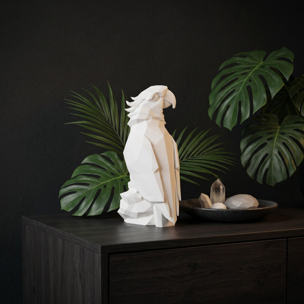 Low Poly Parrot Sculpture, Geometric Bird Statue, Modern Home Decor, Parrot Lover Gift, Minimalist Shelf Decoration