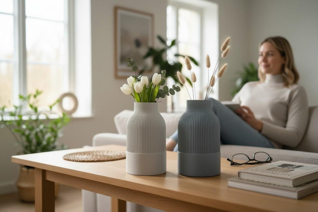 Japandi Vase, Modern Decorative Vase, Minimalist Two-Tone Flower Vase, Scandinavian Japanese Home Decor