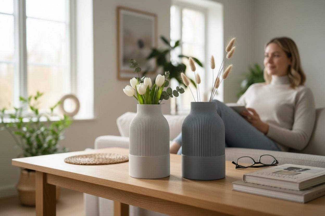 Japandi Vase, Modern Decorative Vase, Minimalist Two-Tone Flower Vase, Scandinavian Japanese Home Decor