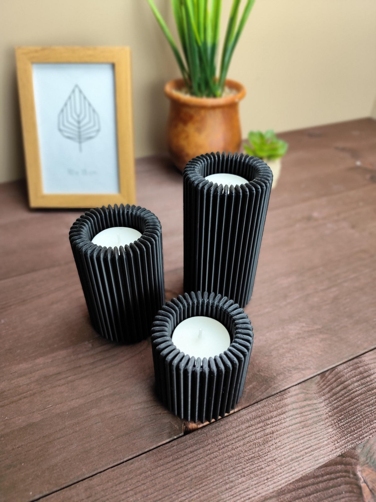 Ribbed LED Candle Holder, Modern Tea Light Holders in Three Sizes, Minimalist Winter Home Decor, Scandinavian Table Centrepiece