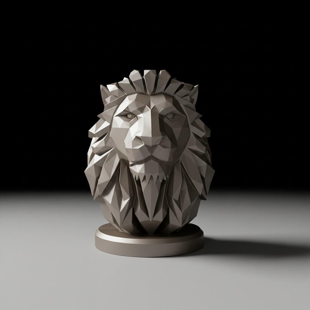 Low Poly Lion Bust, Modern Lion Sculpture, Geometric Wildlife Statue, Majestic Animal Home and Office Decor