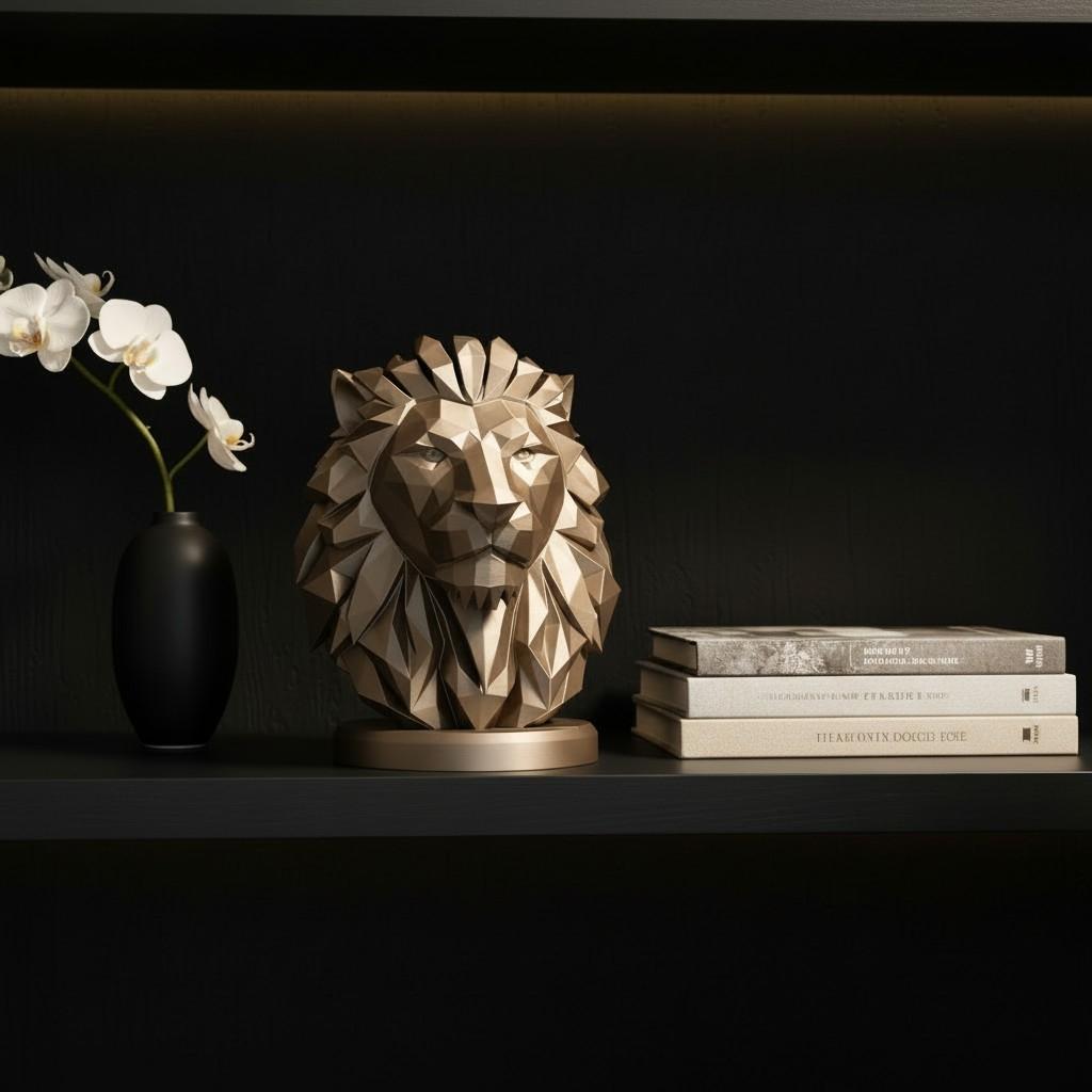 Low Poly Lion Bust, Modern Lion Sculpture, Geometric Wildlife Statue, Majestic Animal Home and Office Decor
