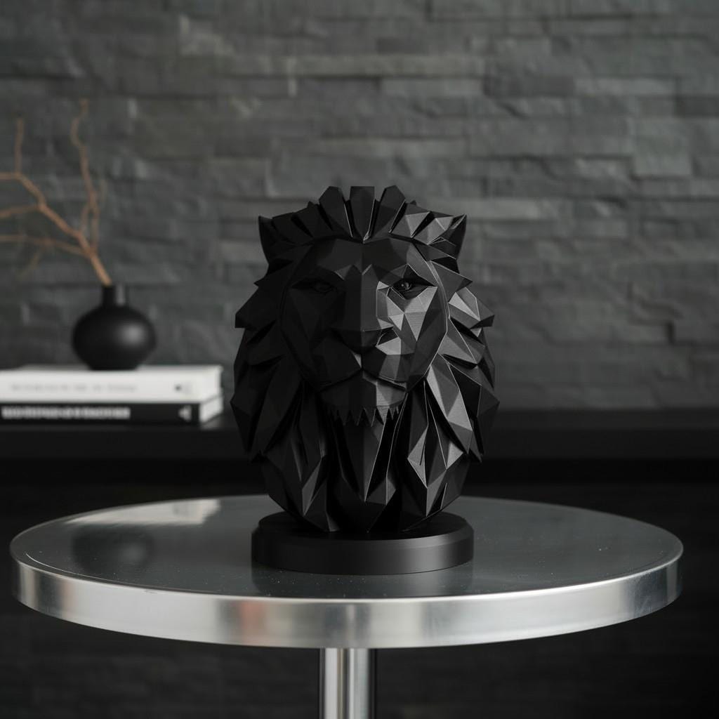 Low Poly Lion Bust, Modern Lion Sculpture, Geometric Wildlife Statue, Majestic Animal Home and Office Decor