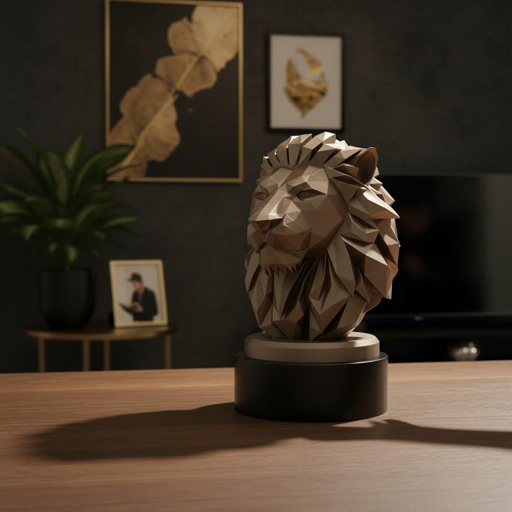 Low Poly Lion Bust, Modern Lion Sculpture, Geometric Wildlife Statue, Majestic Animal Home and Office Decor