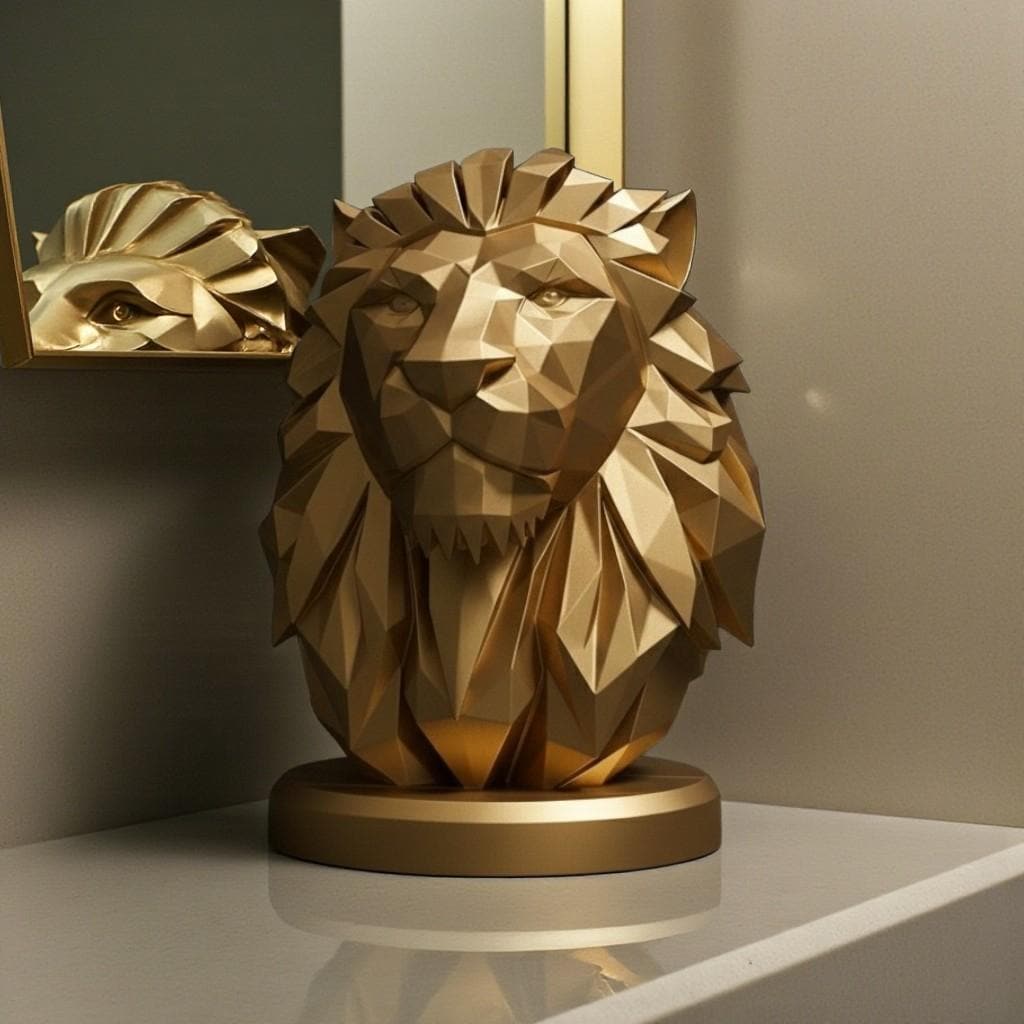 Low Poly Lion Bust, Modern Lion Sculpture, Geometric Wildlife Statue, Majestic Animal Home and Office Decor