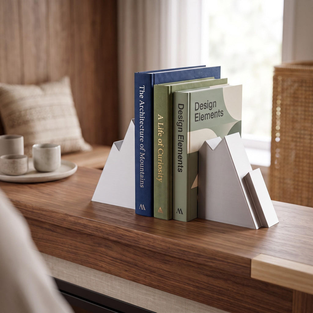 Minimalist Mountain Bookends Set of 2, Modern Geometric Book Ends, Scandinavian Home Décor