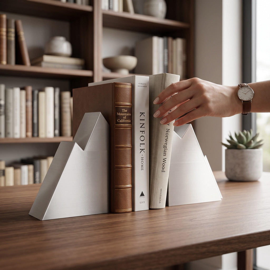 Minimalist Mountain Bookends Set of 2, Modern Geometric Book Ends, Scandinavian Home Décor