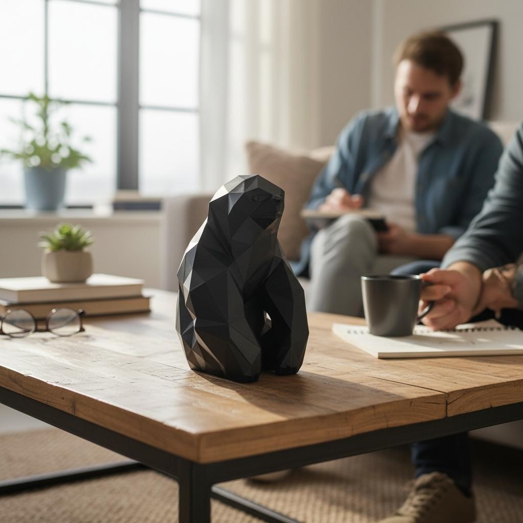 Sitting Low Poly Sloth Sculpture – Modern Animal Decor