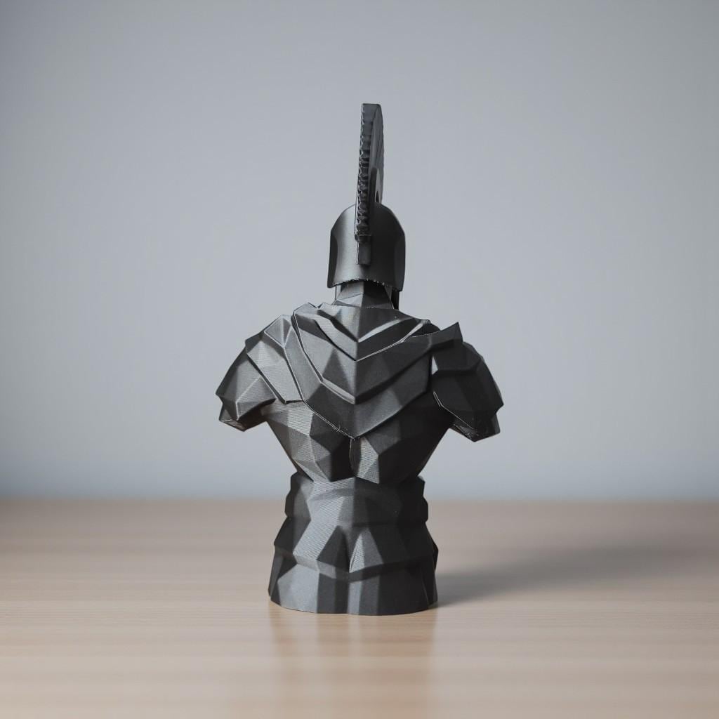 Low Poly Spartan Warrior Bust – Geometric Greek Helmet Statue, Masculine Office Decor