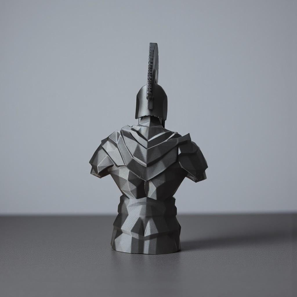 Low Poly Spartan Warrior Bust – Geometric Greek Helmet Statue, Masculine Office Decor