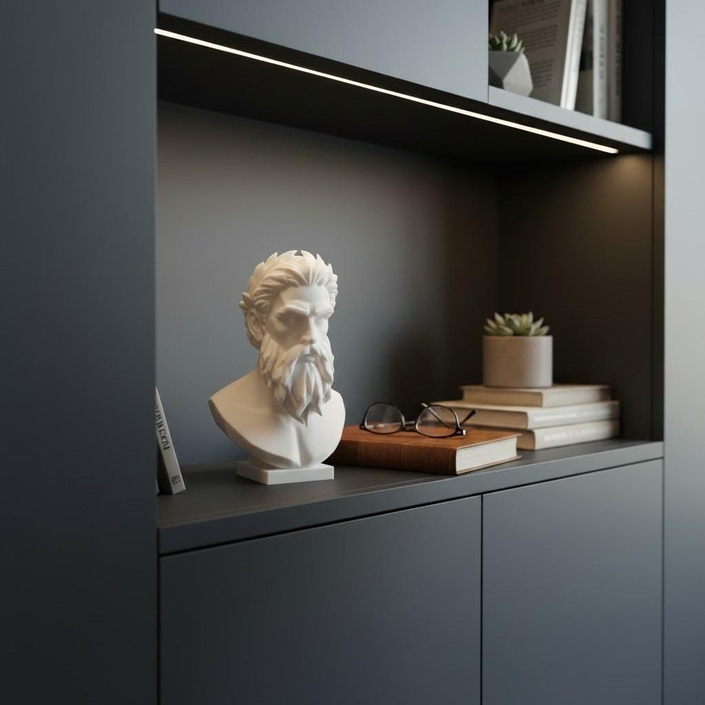 Modern Zeus Bust Statue – Greek God Sculpture, Classical Mythology Decor, Office Shelf Art, Gift for Him
