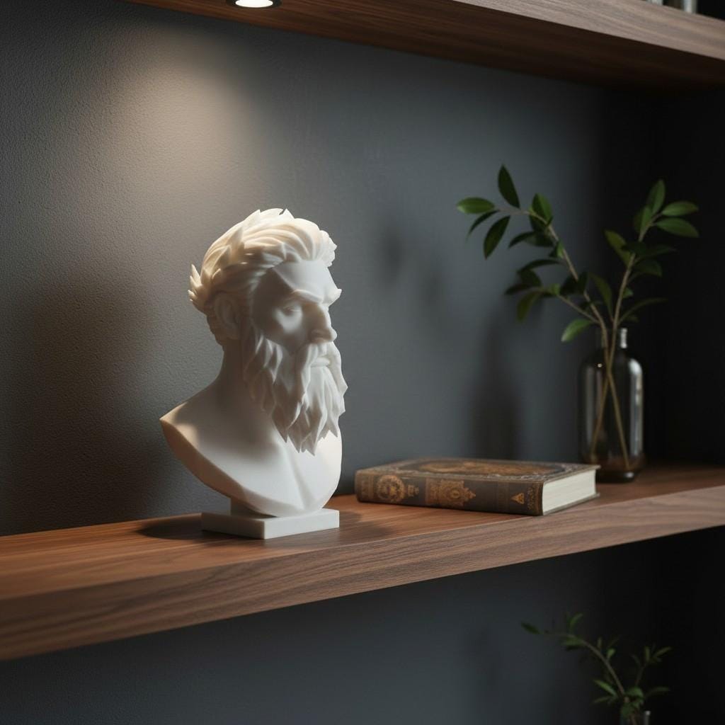 Modern Zeus Bust Statue – Greek God Sculpture, Classical Mythology Decor, Office Shelf Art, Gift for Him