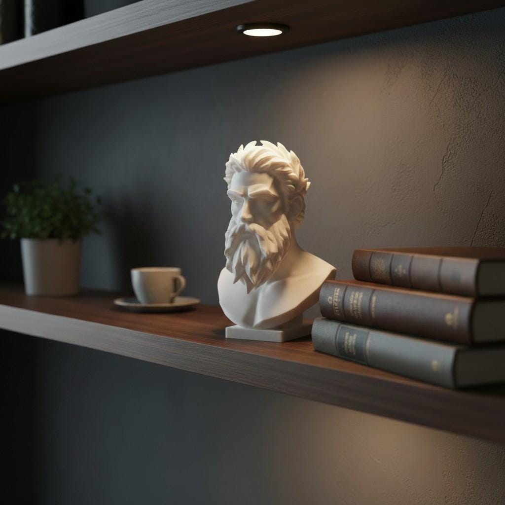 Modern Zeus Bust Statue – Greek God Sculpture, Classical Mythology Decor, Office Shelf Art, Gift for Him