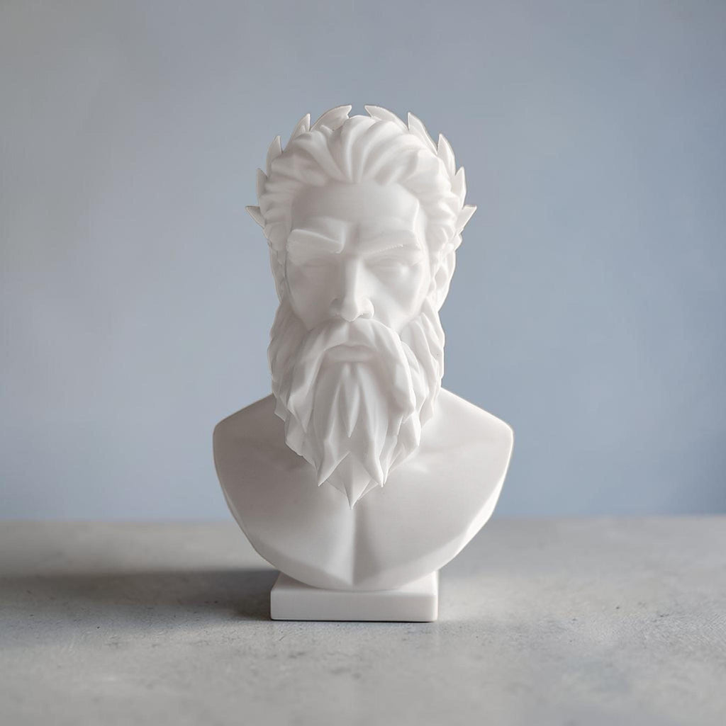 Modern Zeus Bust Statue – Greek God Sculpture, Classical Mythology Decor, Office Shelf Art, Gift for Him