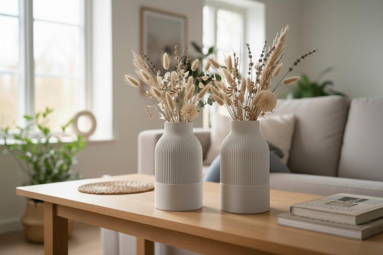 Japandi Vase, Modern Decorative Vase, Minimalist Two-Tone Flower Vase, Scandinavian Japanese Home Decor