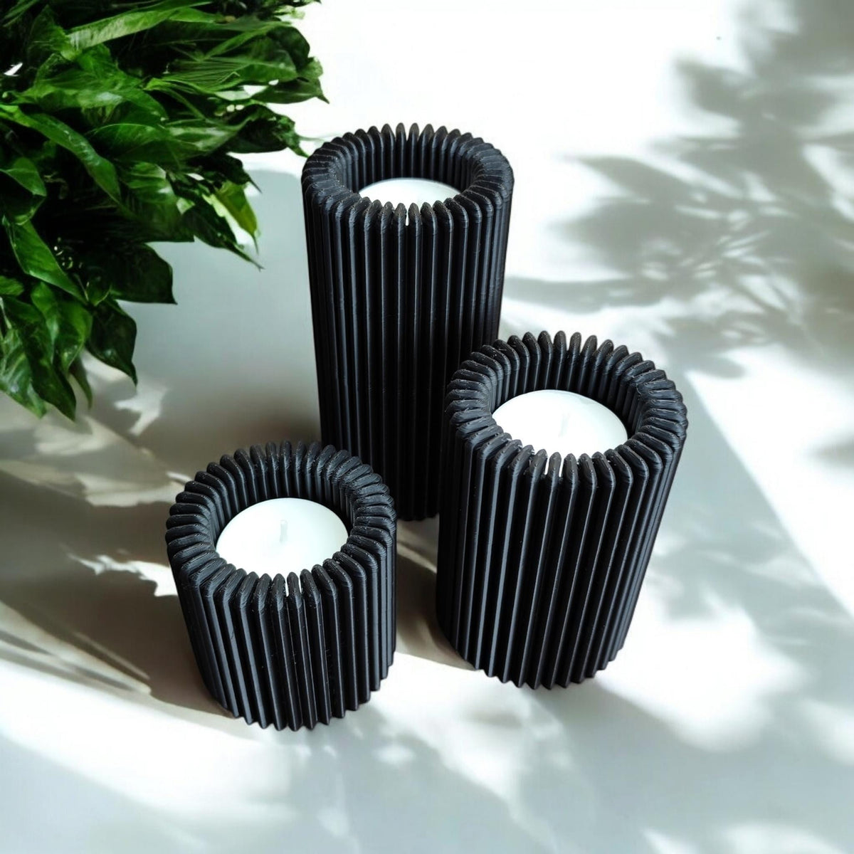 Ribbed LED Candle Holder, Modern Tea Light Holders in Three Sizes, Minimalist Winter Home Decor, Scandinavian Table Centrepiece