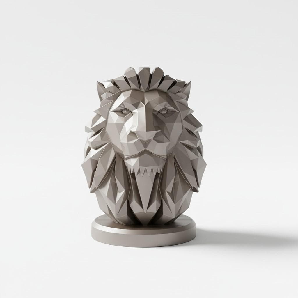 Low Poly Lion Bust, Modern Lion Sculpture, Geometric Wildlife Statue, Majestic Animal Home and Office Decor