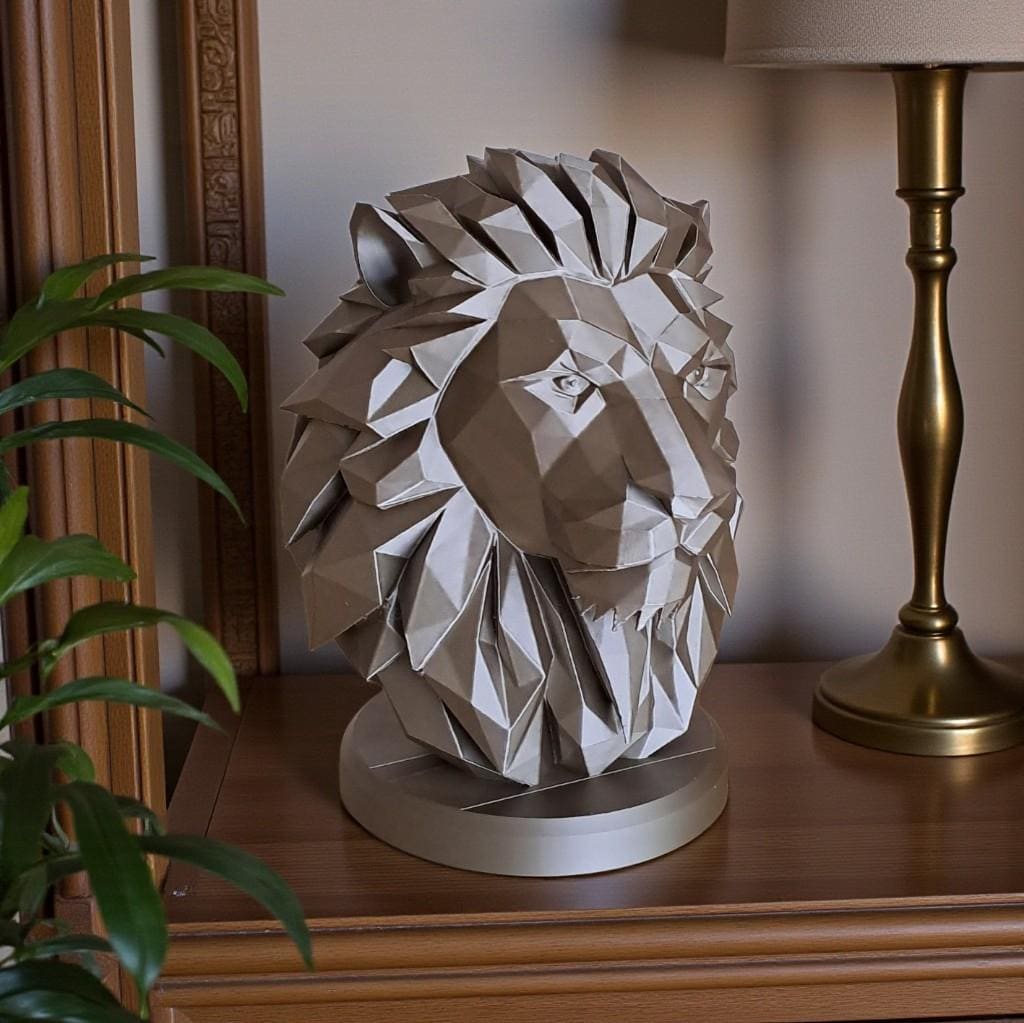 Low Poly Lion Bust, Modern Lion Sculpture, Geometric Wildlife Statue, Majestic Animal Home and Office Decor
