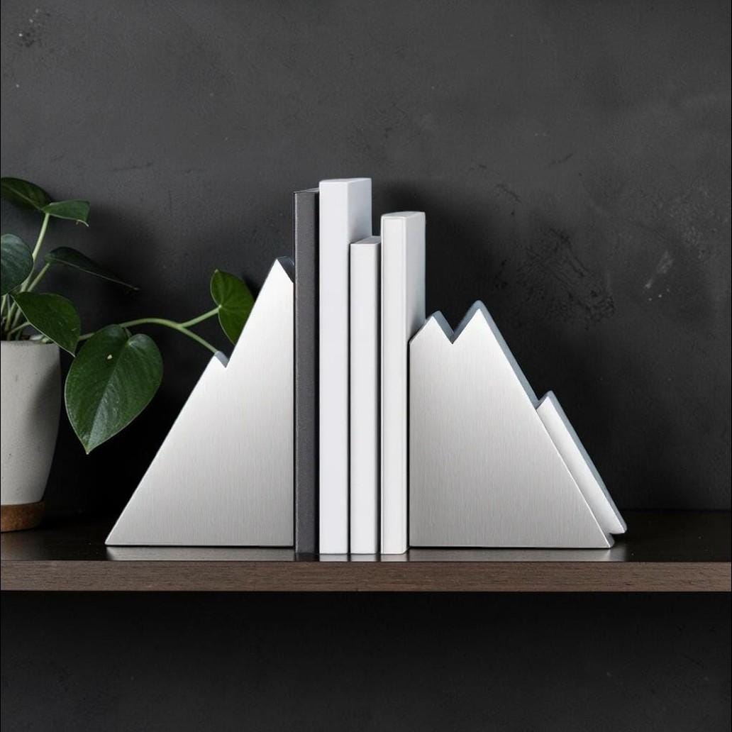 Minimalist Mountain Bookends Set of 2, Modern Geometric Book Ends, Scandinavian Home Décor